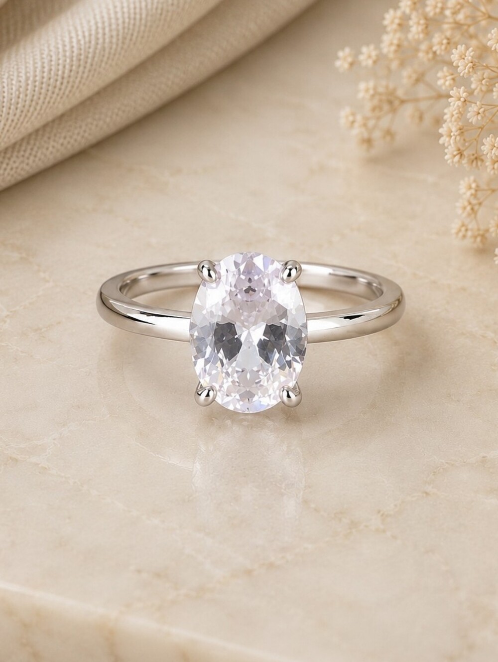 Classic Silver Oval Solitaire Ring